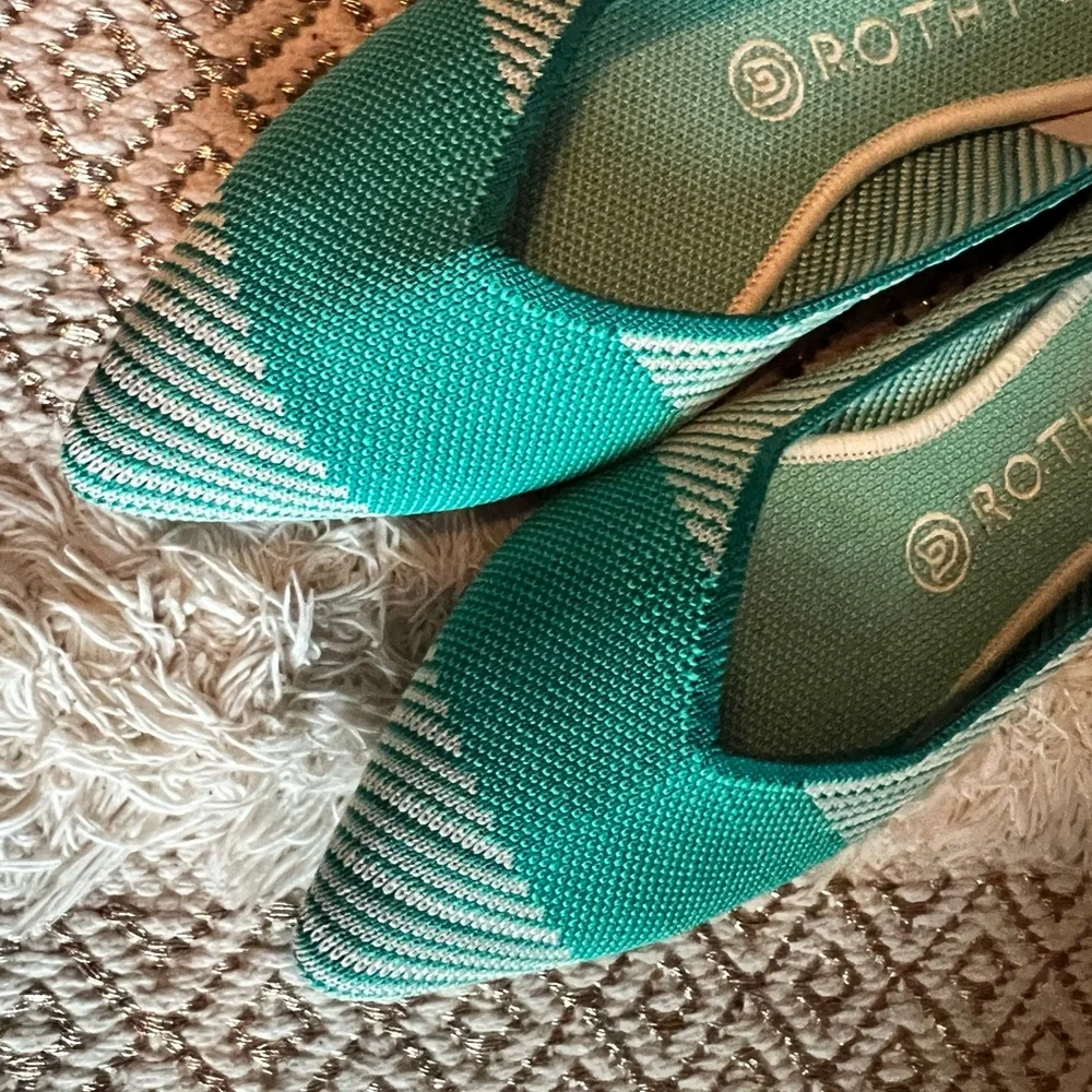 Rothy’s Turquoise Calypso Stripe The Pointe Flats - Picture 7 of 9